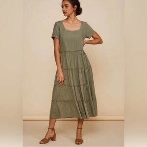 NWT Mikarose Sage Green Prairie Dress Flare Lined Boho Size Large